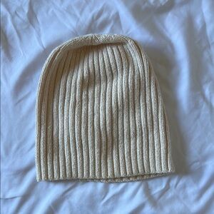 Cream Ribbed Knit Beanie
